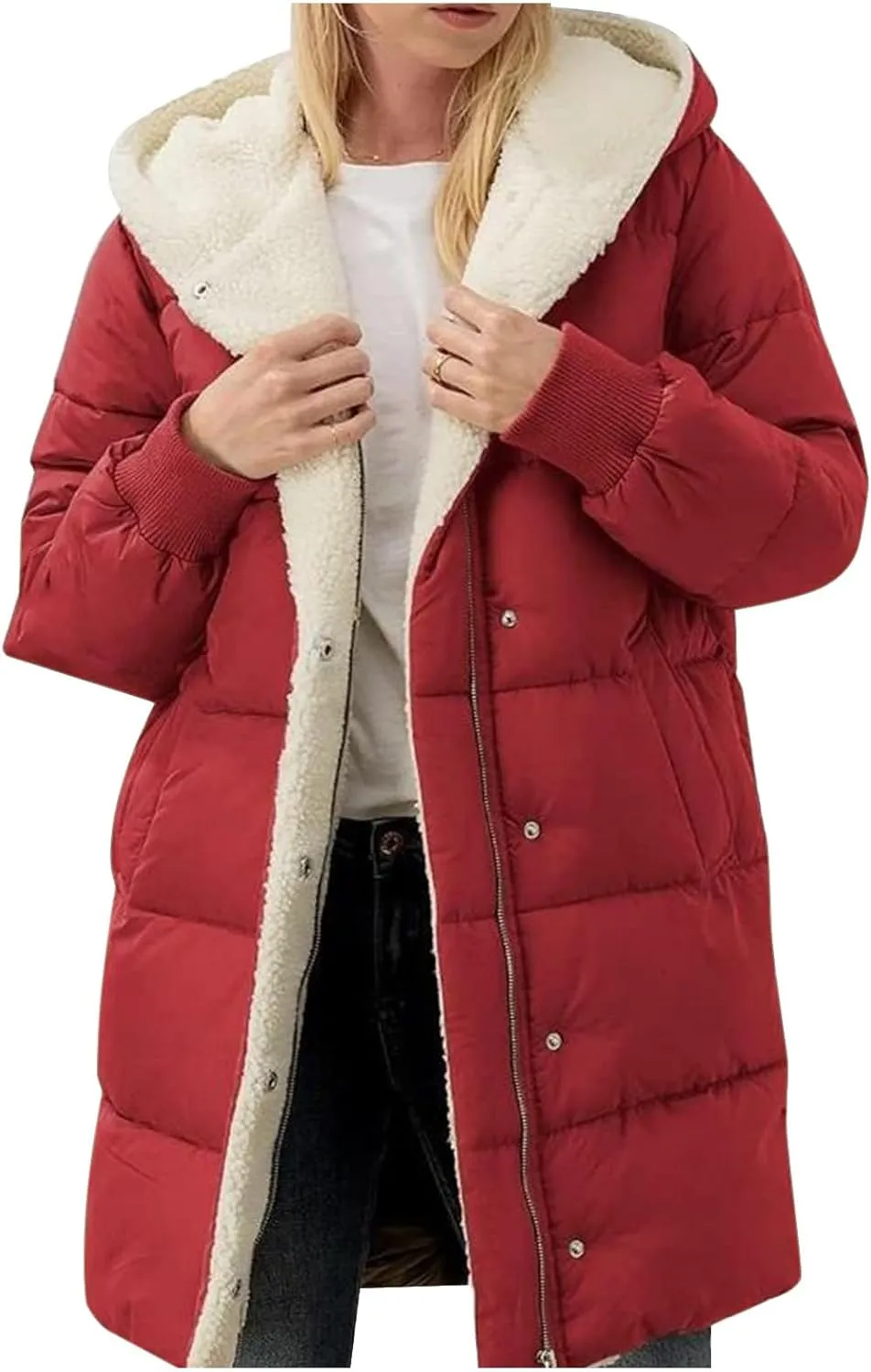 2024 Temperament Solid Thick Jacket for Womens Long Sleeve Hooded Coat Warm Soft Lightweight Outwear Winter Clothes
