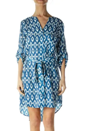Blue Print Shirt Dress