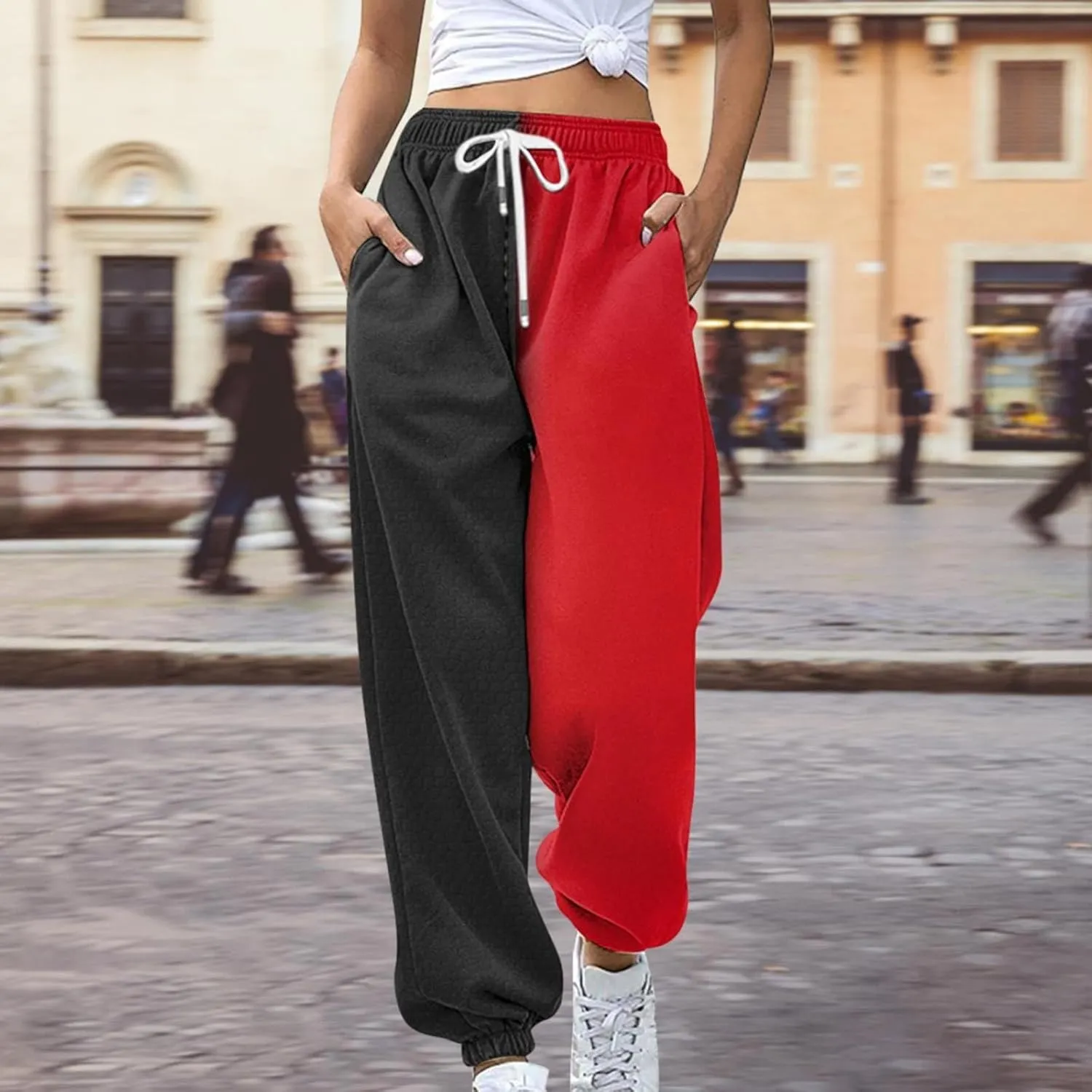 Closed Bottom Sweatpants Women Colored Pants Fall Trends Lounge Joggers High Waisted Cinch Straight Leg Cotton Trousers