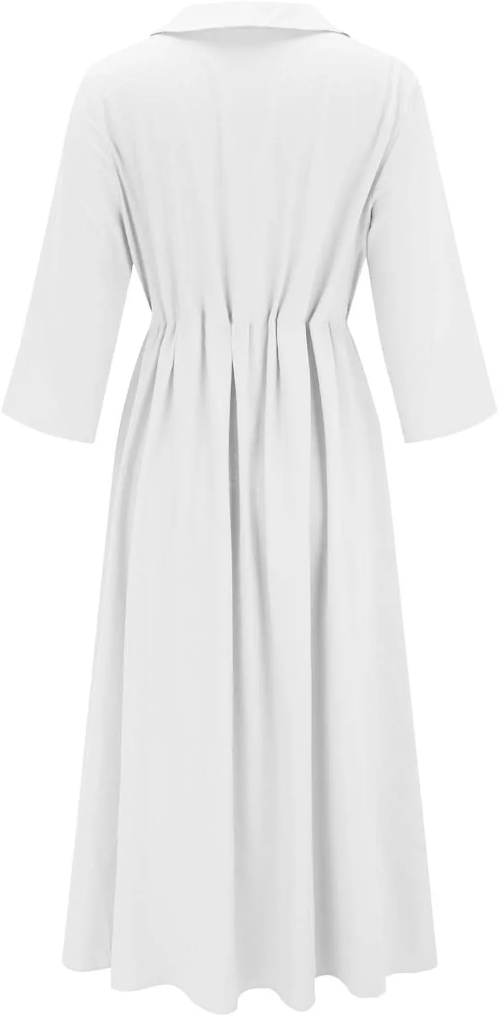 Cotton Linen Dresses for Women 2025 Casual Summer Sleeveless Button Down Dresses Loose Fit Turn Down Neck Sundress