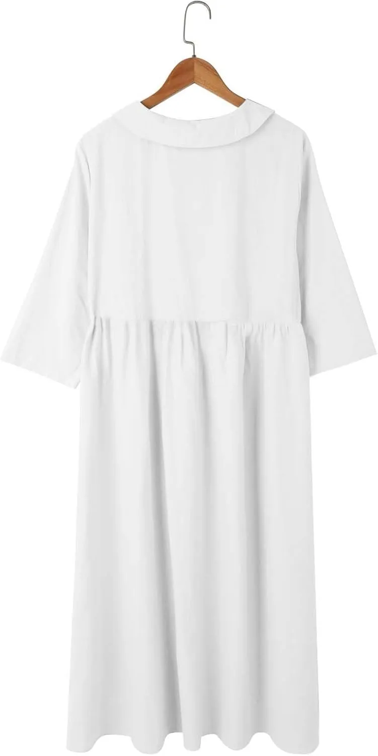 Cotton Linen Dresses for Women 2025 Casual Summer Sleeveless Button Down Dresses Loose Fit Turn Down Neck Sundress
