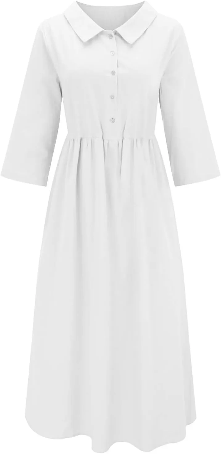 Cotton Linen Dresses for Women 2025 Casual Summer Sleeveless Button Down Dresses Loose Fit Turn Down Neck Sundress