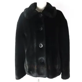 Fendi Eco-fur Jacket with Logo Button and Line Design