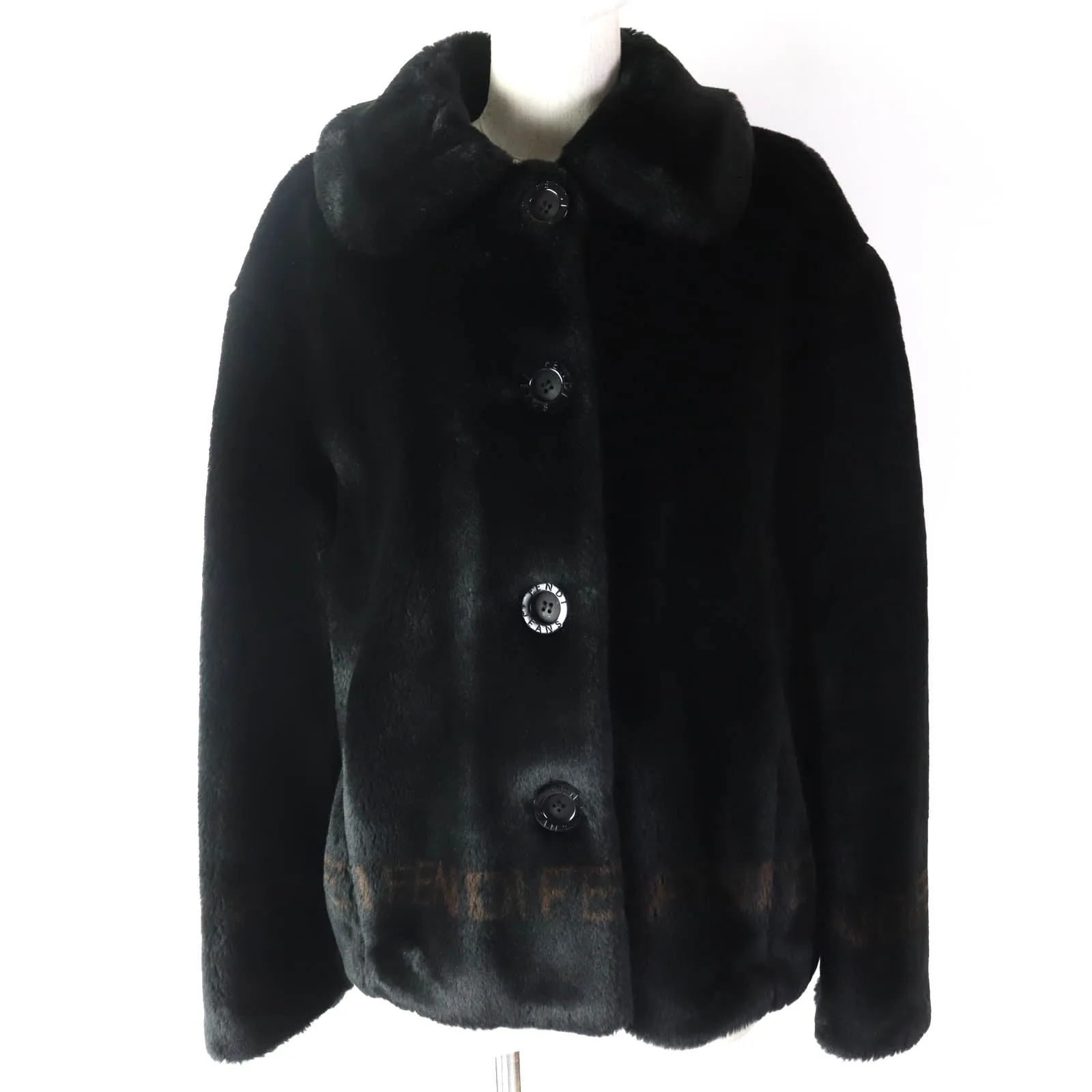 Fendi Eco-fur Jacket with Logo Button and Line Design