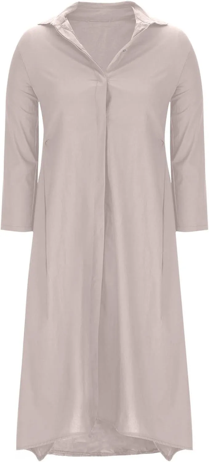 Finelylove Womens Summer Maxi Dresses 2025 Long Sleeve Button Down Shirt Dress Plus Size Cotton Linen Beach Vacation Dress