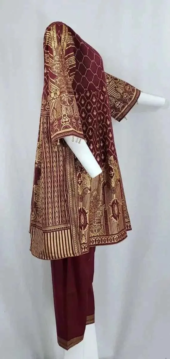 IshDeena Pakistani Dresses for Women Ready to Wear Salwar, Kameez & Dupatta Ladies Suit - Three Piece Printed ( Maroon - RBP-vol1)