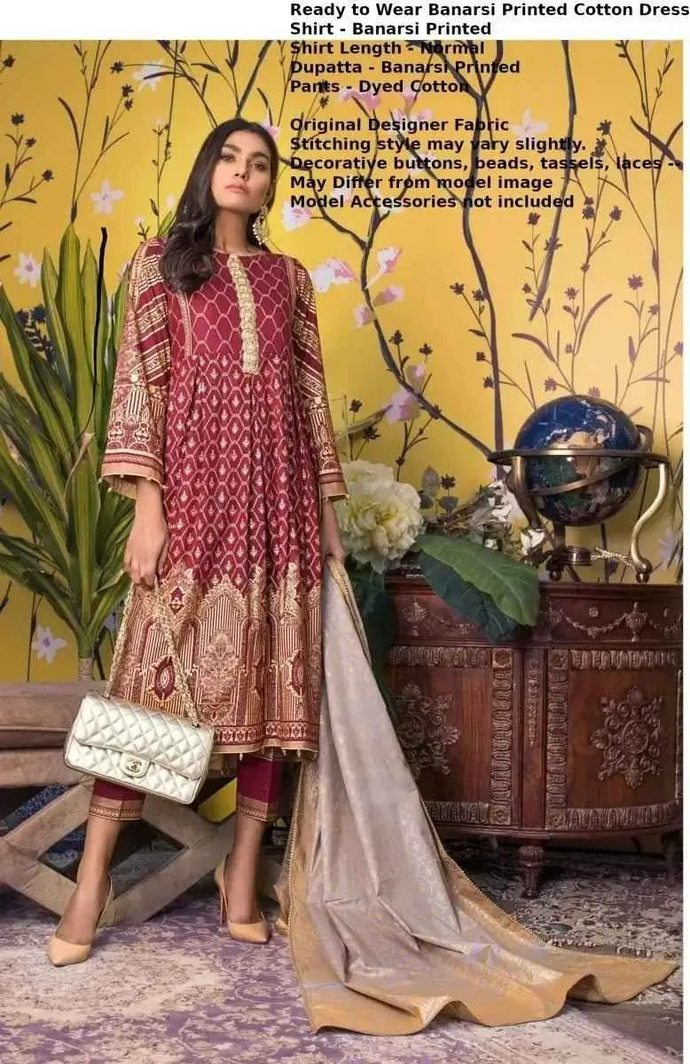 IshDeena Pakistani Dresses for Women Ready to Wear Salwar, Kameez & Dupatta Ladies Suit - Three Piece Printed ( Maroon - RBP-vol1)