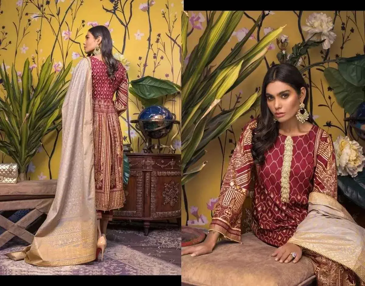IshDeena Pakistani Dresses for Women Ready to Wear Salwar, Kameez & Dupatta Ladies Suit - Three Piece Printed ( Maroon - RBP-vol1)