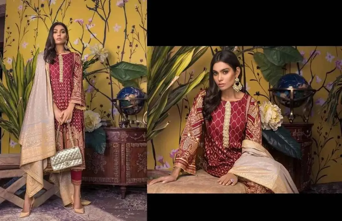 IshDeena Pakistani Dresses for Women Ready to Wear Salwar, Kameez & Dupatta Ladies Suit - Three Piece Printed ( Maroon - RBP-vol1)