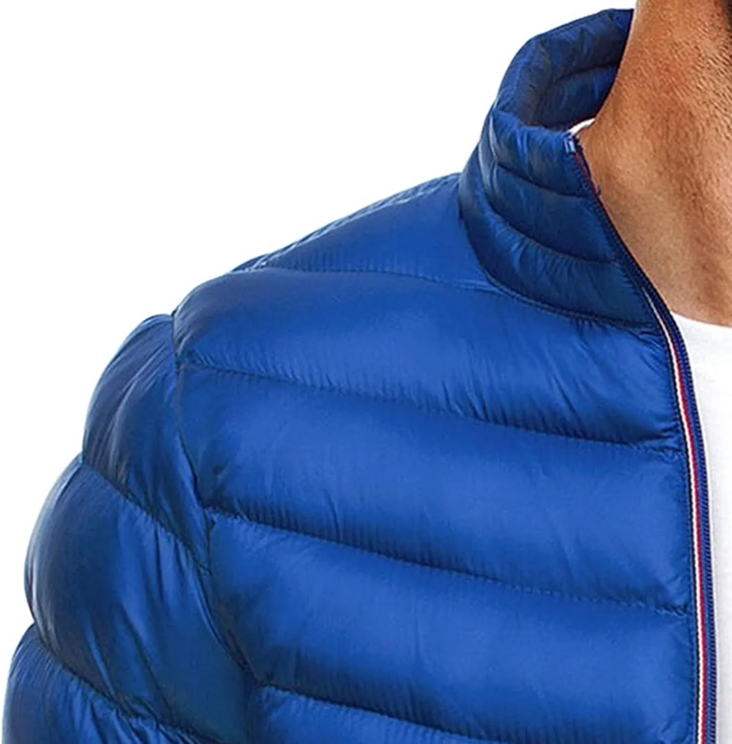 JEsilunmaMY Men's Stand Collar Puffer Down Jacket Lightweight Full Zip Packable Winter Jacket Solid Color Windproof Warm Coat