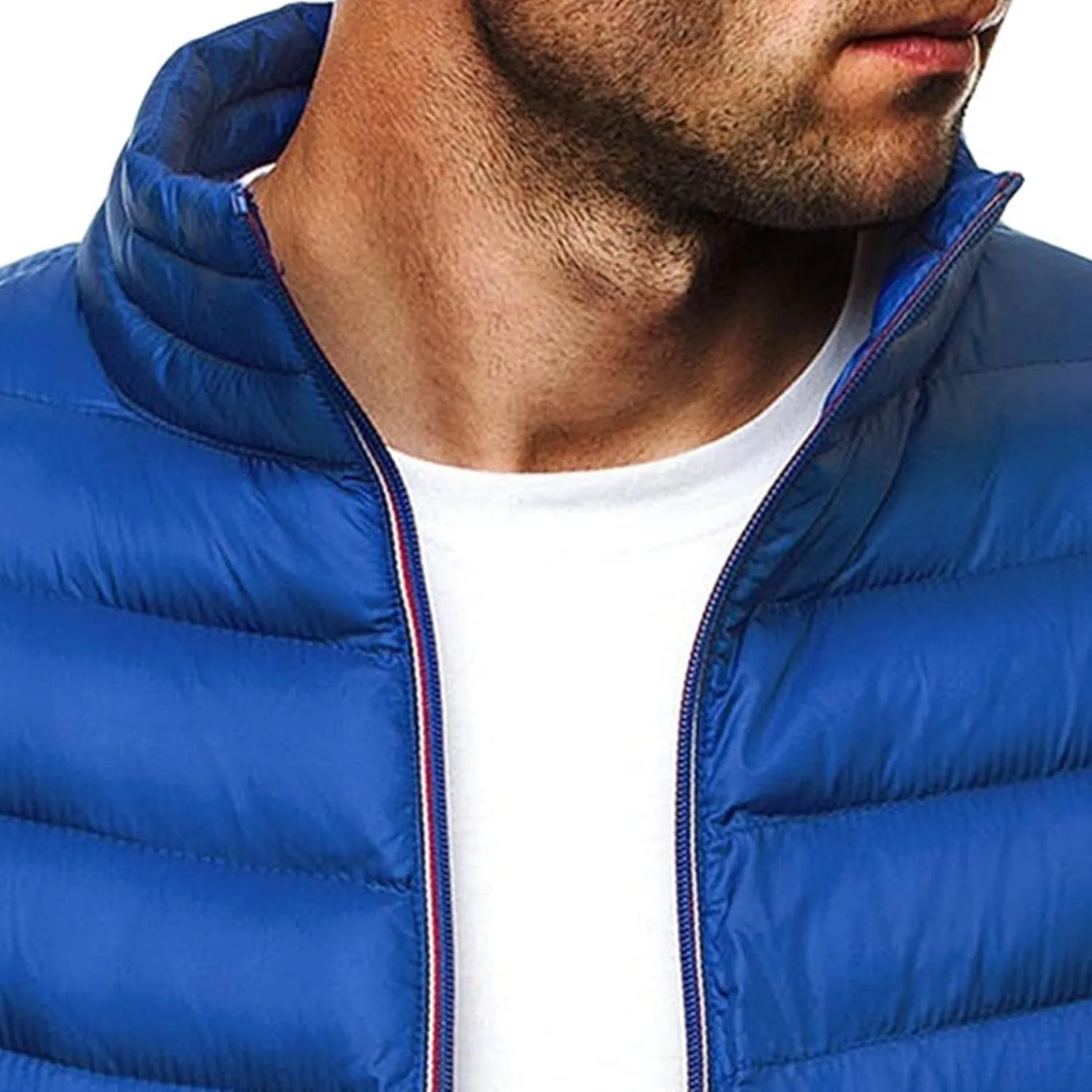 JEsilunmaMY Men's Stand Collar Puffer Down Jacket Lightweight Full Zip Packable Winter Jacket Solid Color Windproof Warm Coat