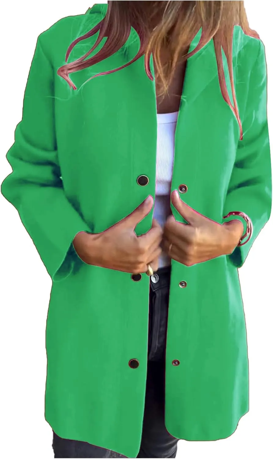 Kubbon Women's Wool Blend Trench Coat Casual Single Breasted Hooded Jacket Lightweight Lapel Long Sleeve Overcoat with Pocket