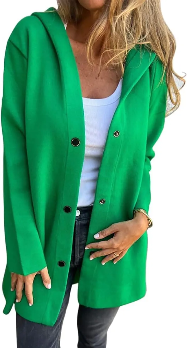 Kubbon Women's Wool Blend Trench Coat Casual Single Breasted Hooded Jacket Lightweight Lapel Long Sleeve Overcoat with Pocket