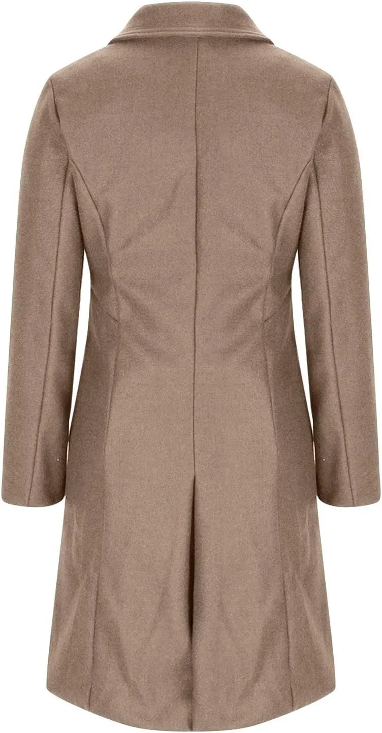 Lmdudan Women's Double Breasted Pea Coat Long Winter Trench Coat Classic Lapel Long Sleeve Jackets Outerwear with Pockets