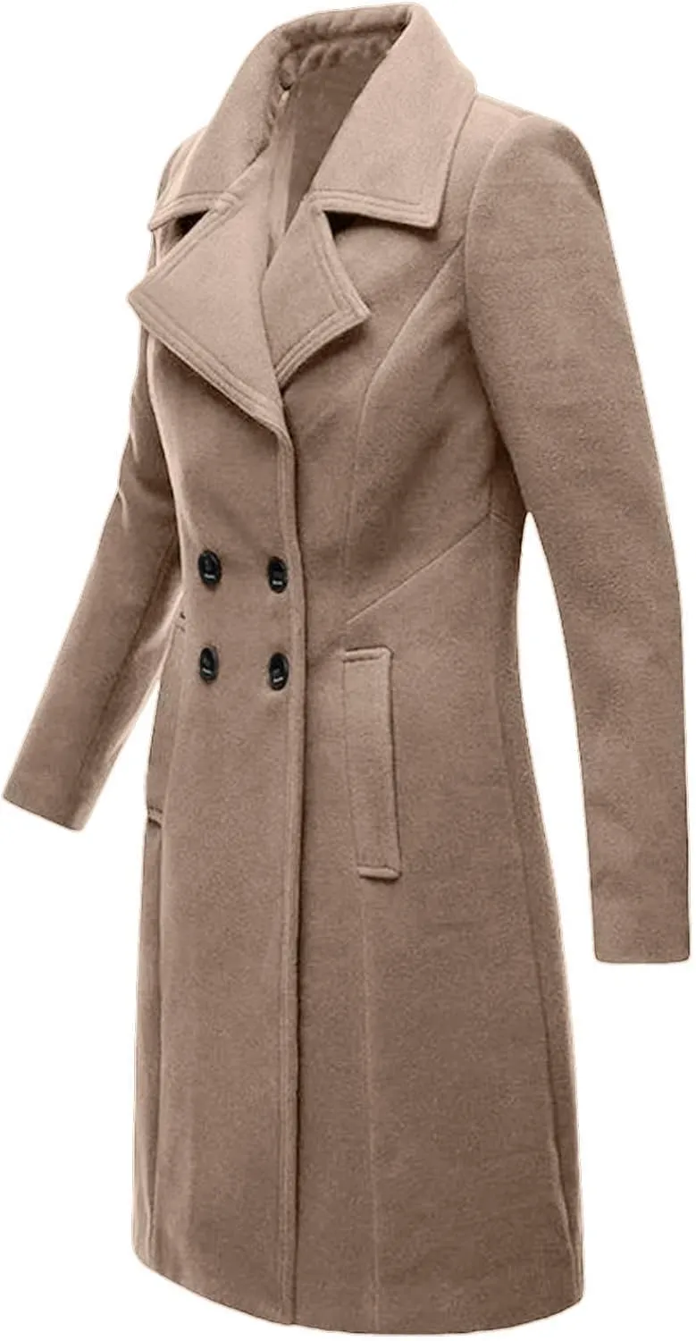 Lmdudan Women's Double Breasted Pea Coat Long Winter Trench Coat Classic Lapel Long Sleeve Jackets Outerwear with Pockets