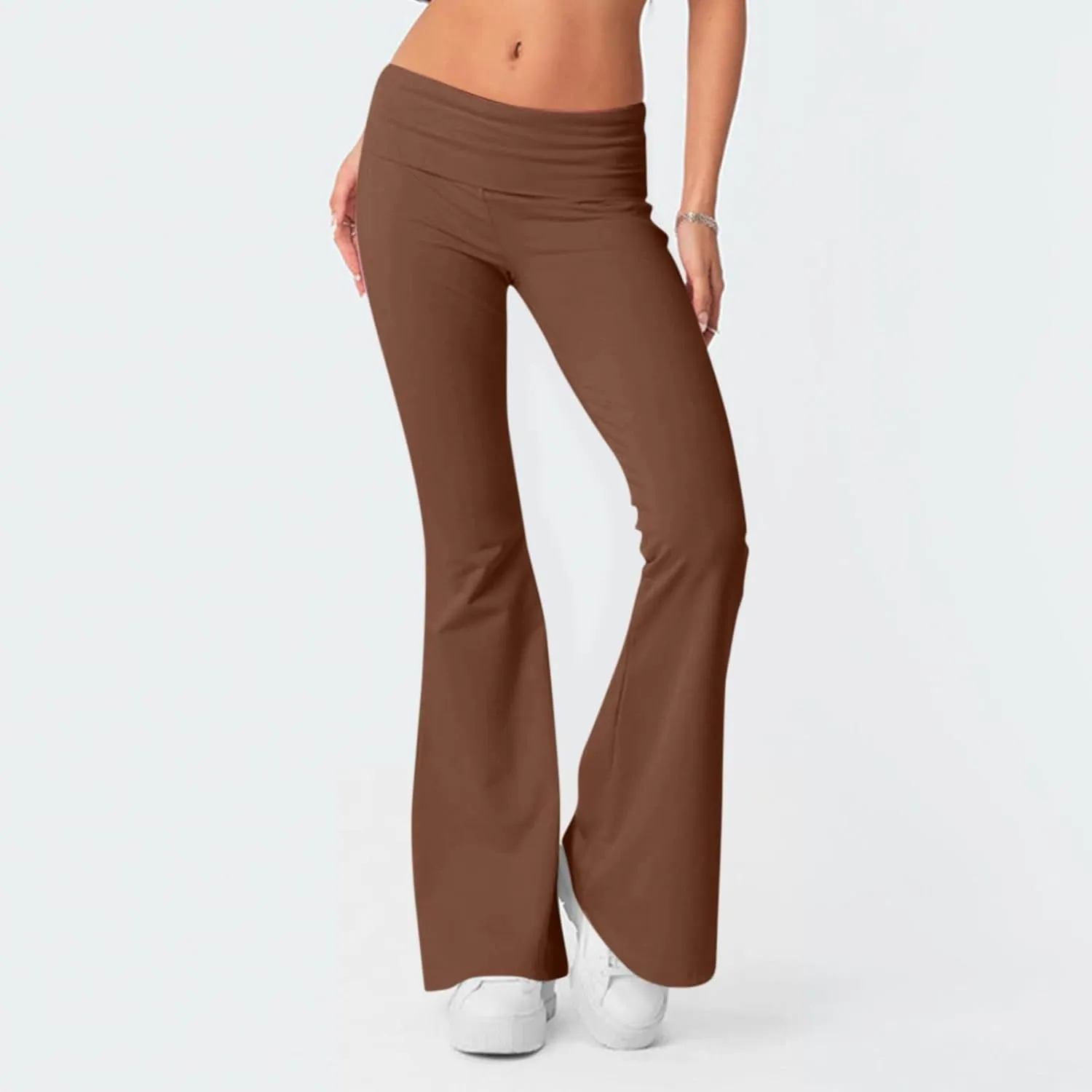 Low Rise Flared Leggings for Women Comfy Fold Over Flare Yoga Pants Gym Leggings Bell Bottom Workout Leggings