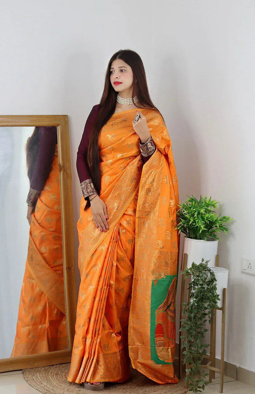 Mango Green Banarasi Silk Saree