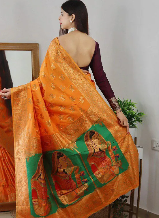 Mango Green Banarasi Silk Saree