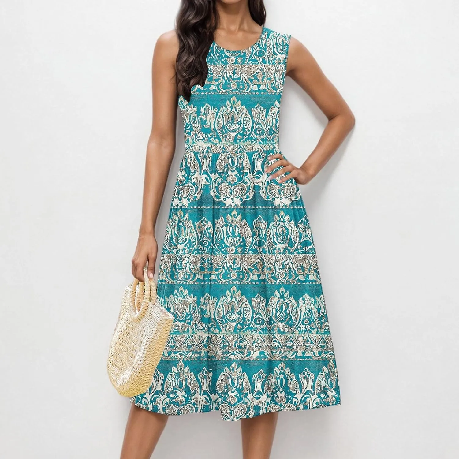 Maxi Dress for Women Sleeveless Vintage Floral Dress Spring Summer Dresses Beach Vacation Sundress Cruise Outfits
