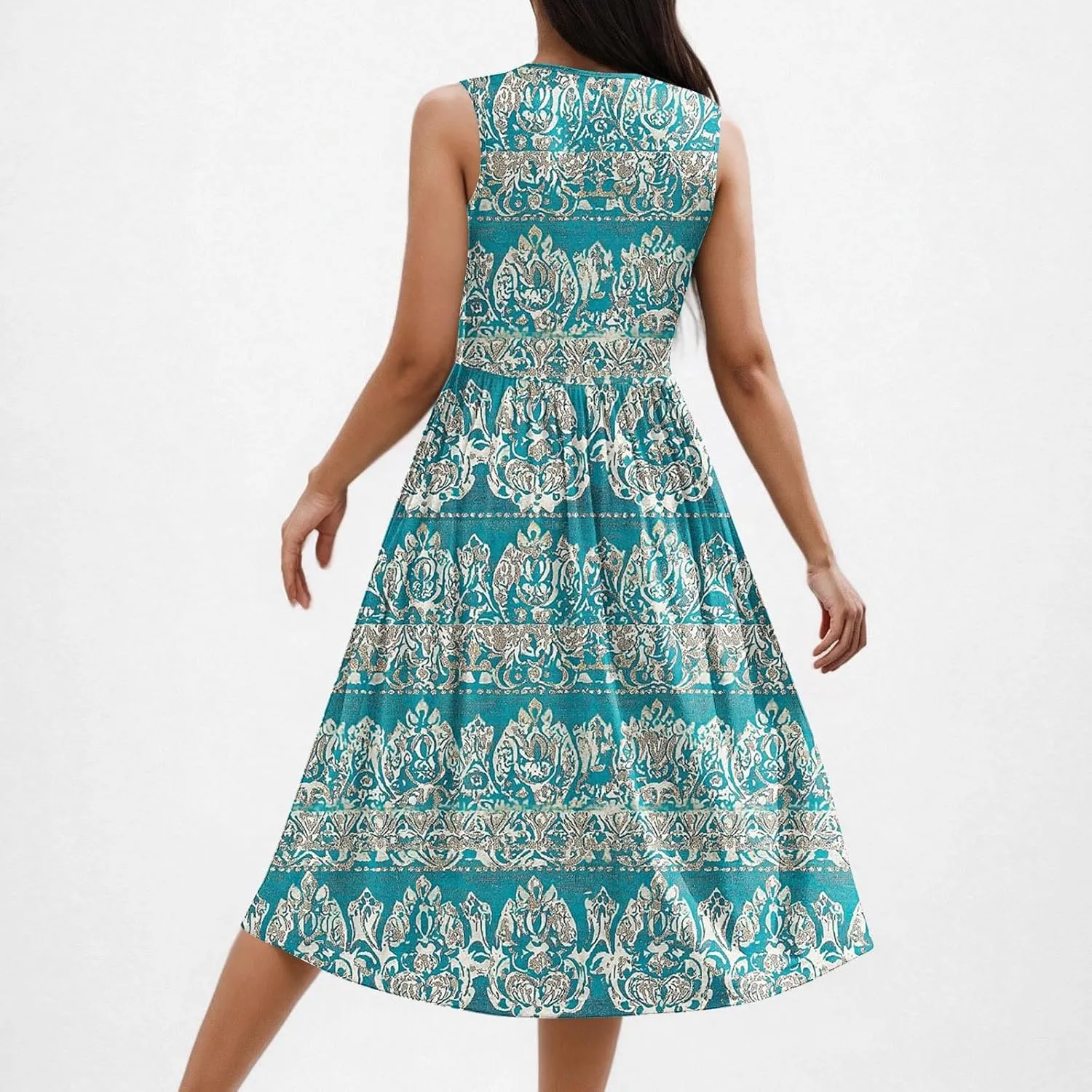 Maxi Dress for Women Sleeveless Vintage Floral Dress Spring Summer Dresses Beach Vacation Sundress Cruise Outfits