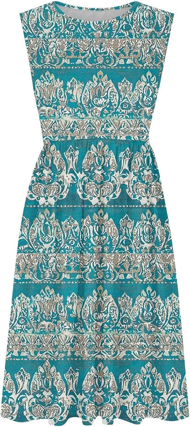 Maxi Dress for Women Sleeveless Vintage Floral Dress Spring Summer Dresses Beach Vacation Sundress Cruise Outfits