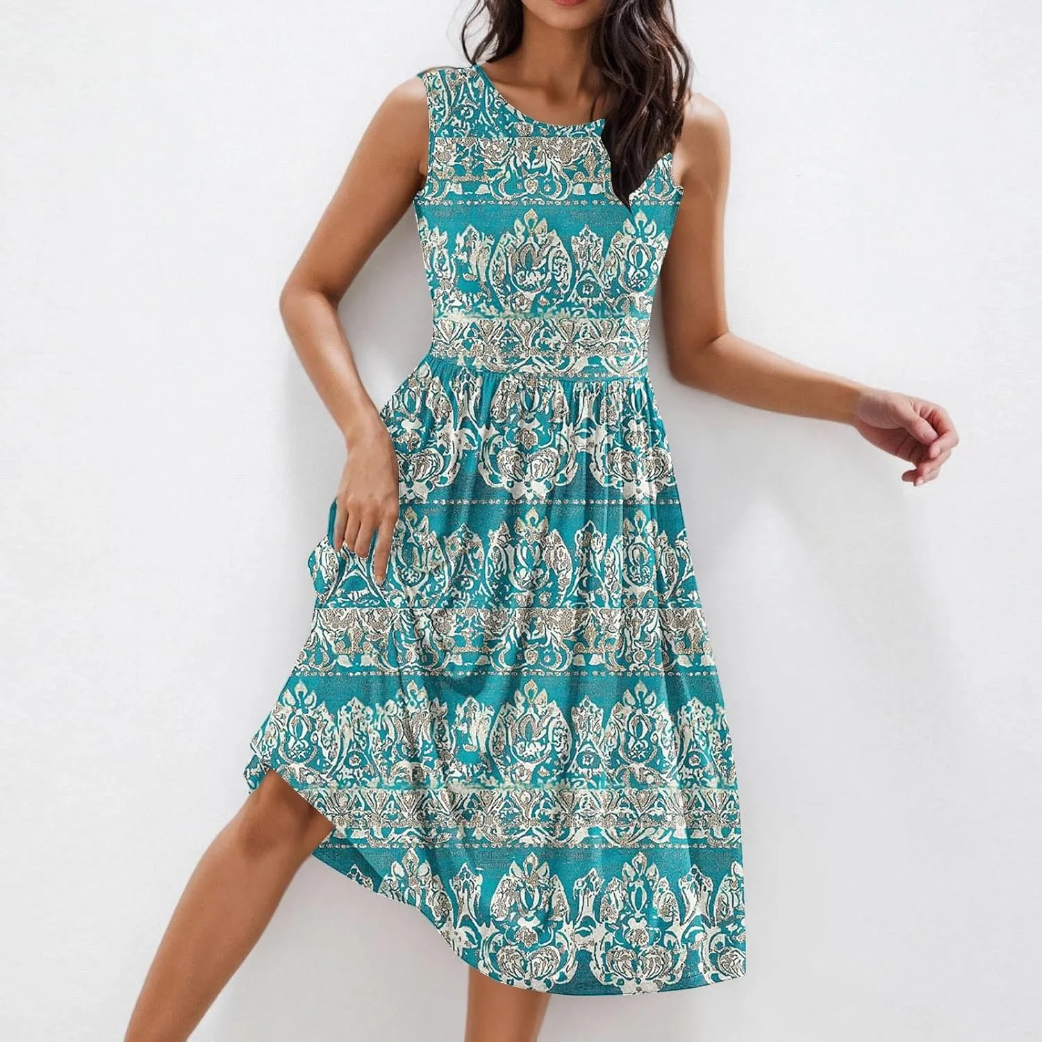 Maxi Dress for Women Sleeveless Vintage Floral Dress Spring Summer Dresses Beach Vacation Sundress Cruise Outfits