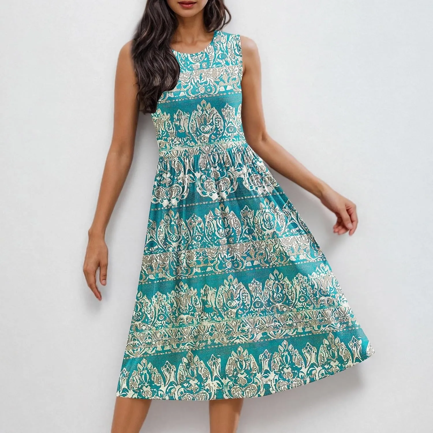 Maxi Dress for Women Sleeveless Vintage Floral Dress Spring Summer Dresses Beach Vacation Sundress Cruise Outfits