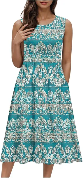 Maxi Dress for Women Sleeveless Vintage Floral Dress Spring Summer Dresses Beach Vacation Sundress Cruise Outfits