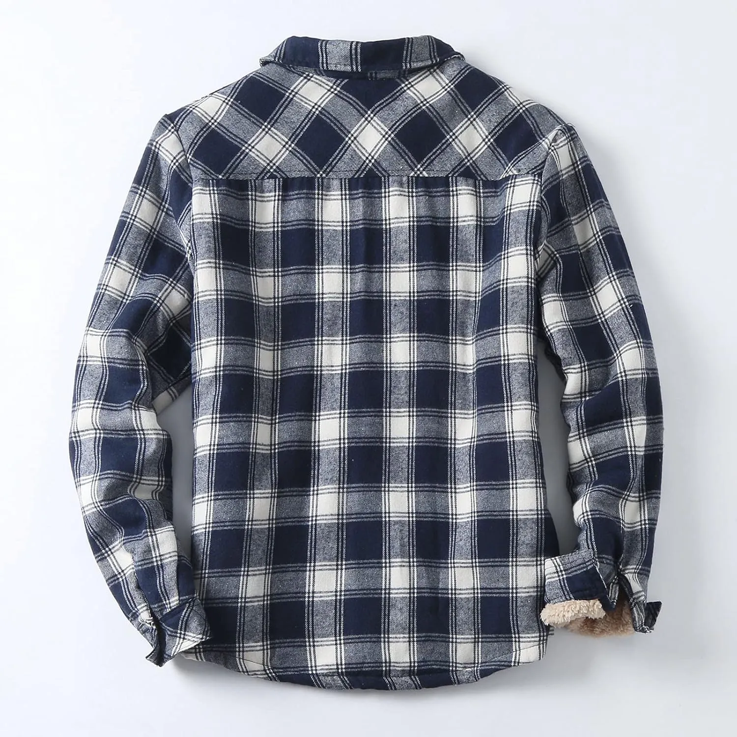 Mens Fleece Lined Plaid Jacket Long Sleeve Flannel Shirts Button Down Collared Shirt with Front Pocket Checked Jacke