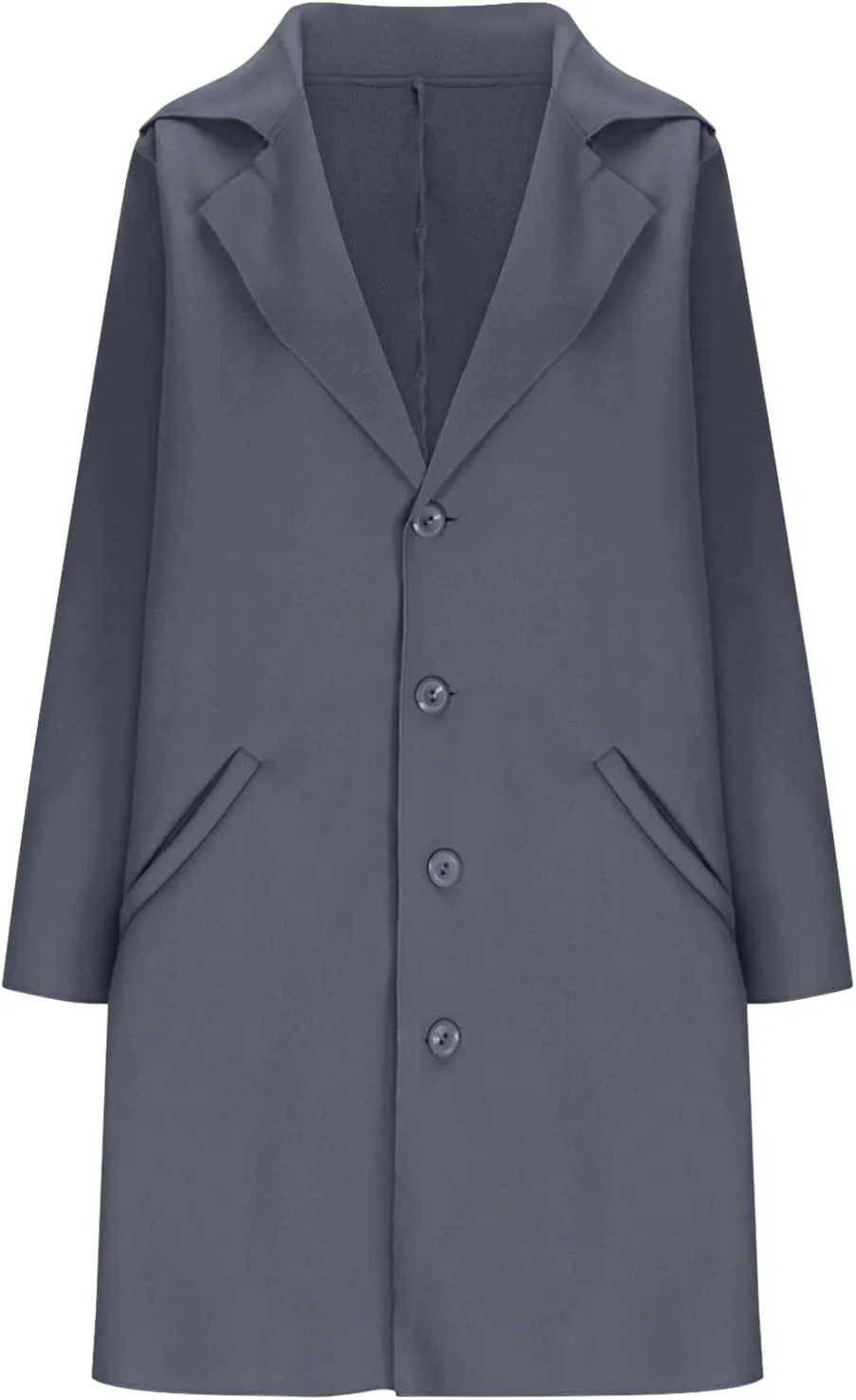 Pea Coats for Women Fall Mid-Long Wool Blend Peacoat Notched Lapel Collar Single-Breasted Overcoat Plus Size Trench Coat