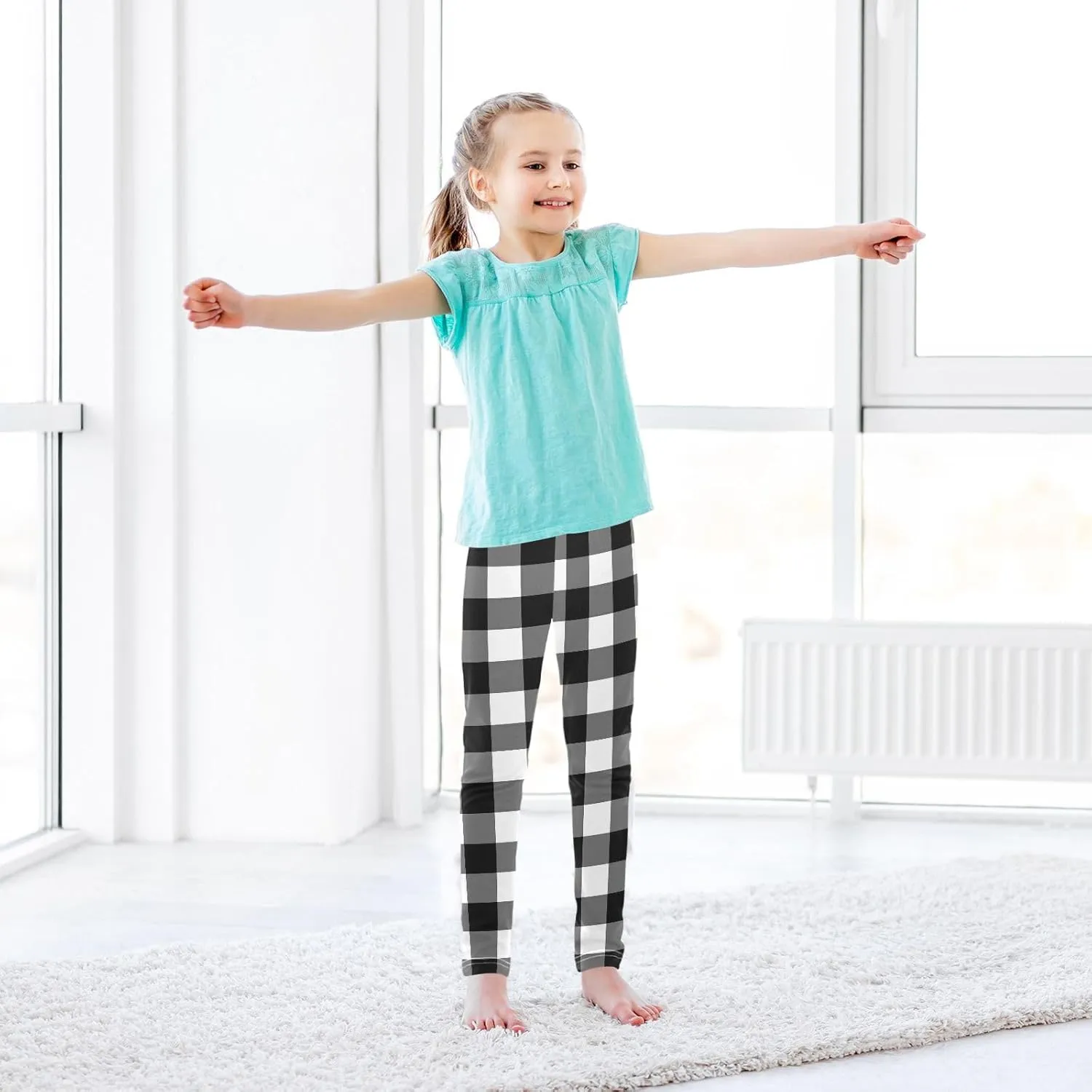 Plaid Leggings for Girls Stretch Pants Soft Girls Leggings Ankle Length Leggings for Kids Toddler 4-10 Years