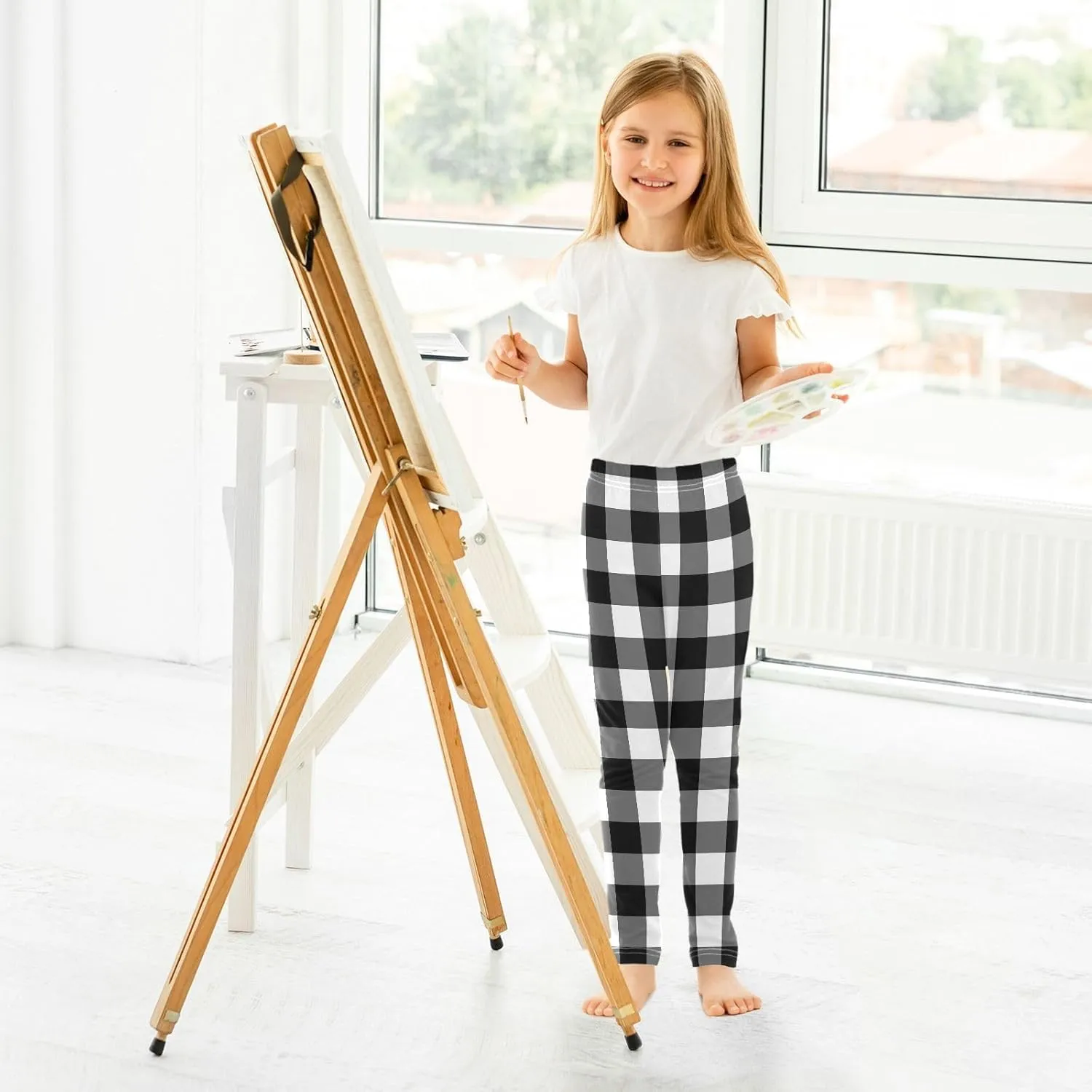 Plaid Leggings for Girls Stretch Pants Soft Girls Leggings Ankle Length Leggings for Kids Toddler 4-10 Years