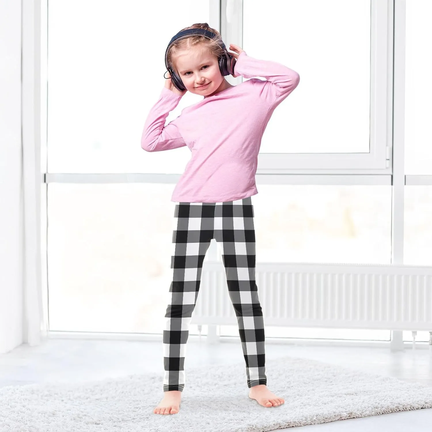 Plaid Leggings for Girls Stretch Pants Soft Girls Leggings Ankle Length Leggings for Kids Toddler 4-10 Years