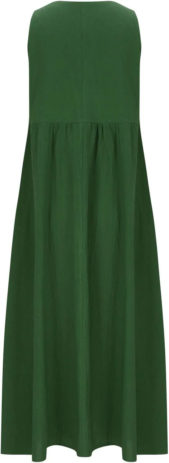 Plus Size Summer Dresses for Women Casual Sleeveless Linen Tank Dress 2025 Solid Beach Sun Dresses with Pockets