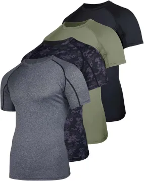 Real Essentials 4 Pack: Men's Short Sleeve Compression T-Shirt Base Layer Undershirt Athletic Top (Available in Big & Tall)