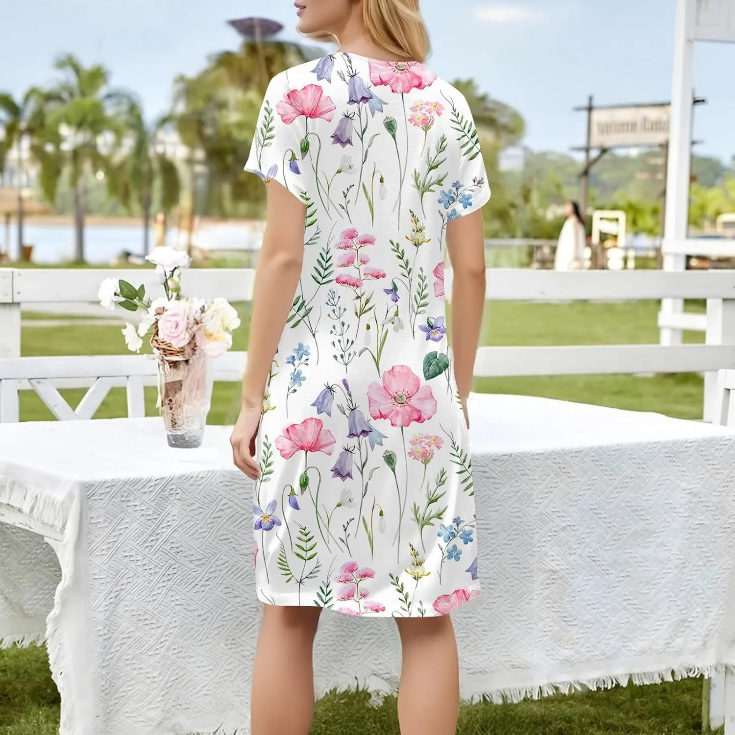 Short Sleeve Dress for Women 2025 Trendy Square Neck Summer Dress Plus Size T Shirt Dress Mini Sundress with Pockets