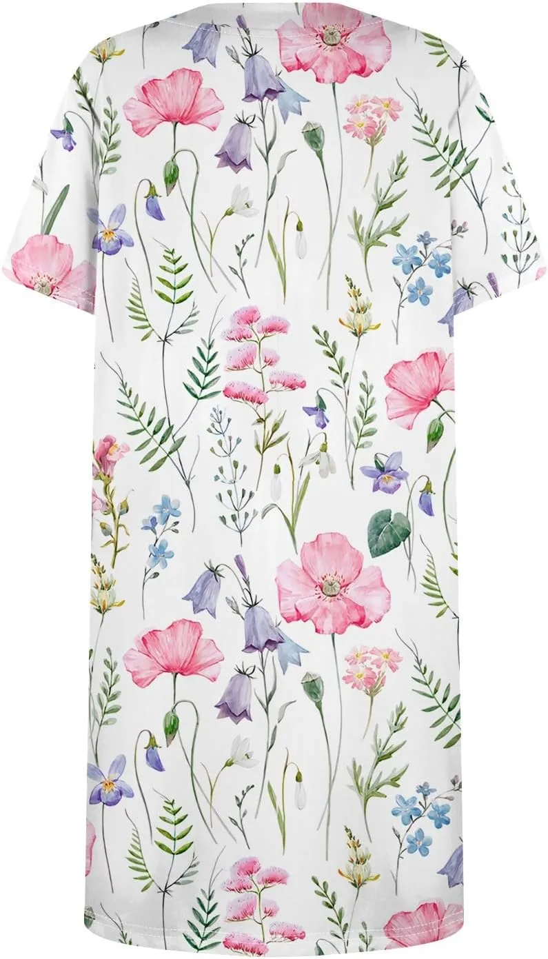 Short Sleeve Dress for Women 2025 Trendy Square Neck Summer Dress Plus Size T Shirt Dress Mini Sundress with Pockets