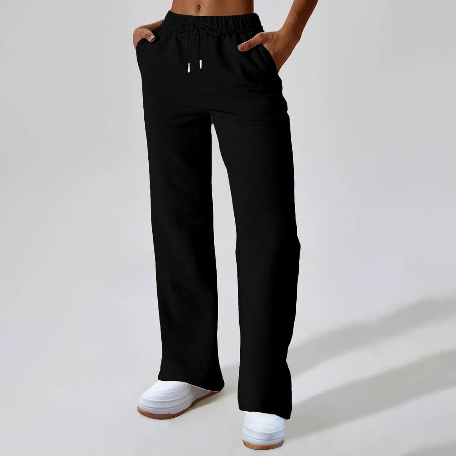 Straight Leg Sweatpants for Women Baggy Drawstring Athletic Joggers with Pockets Loose Elastic Waist Wide Leg Sweat Pants