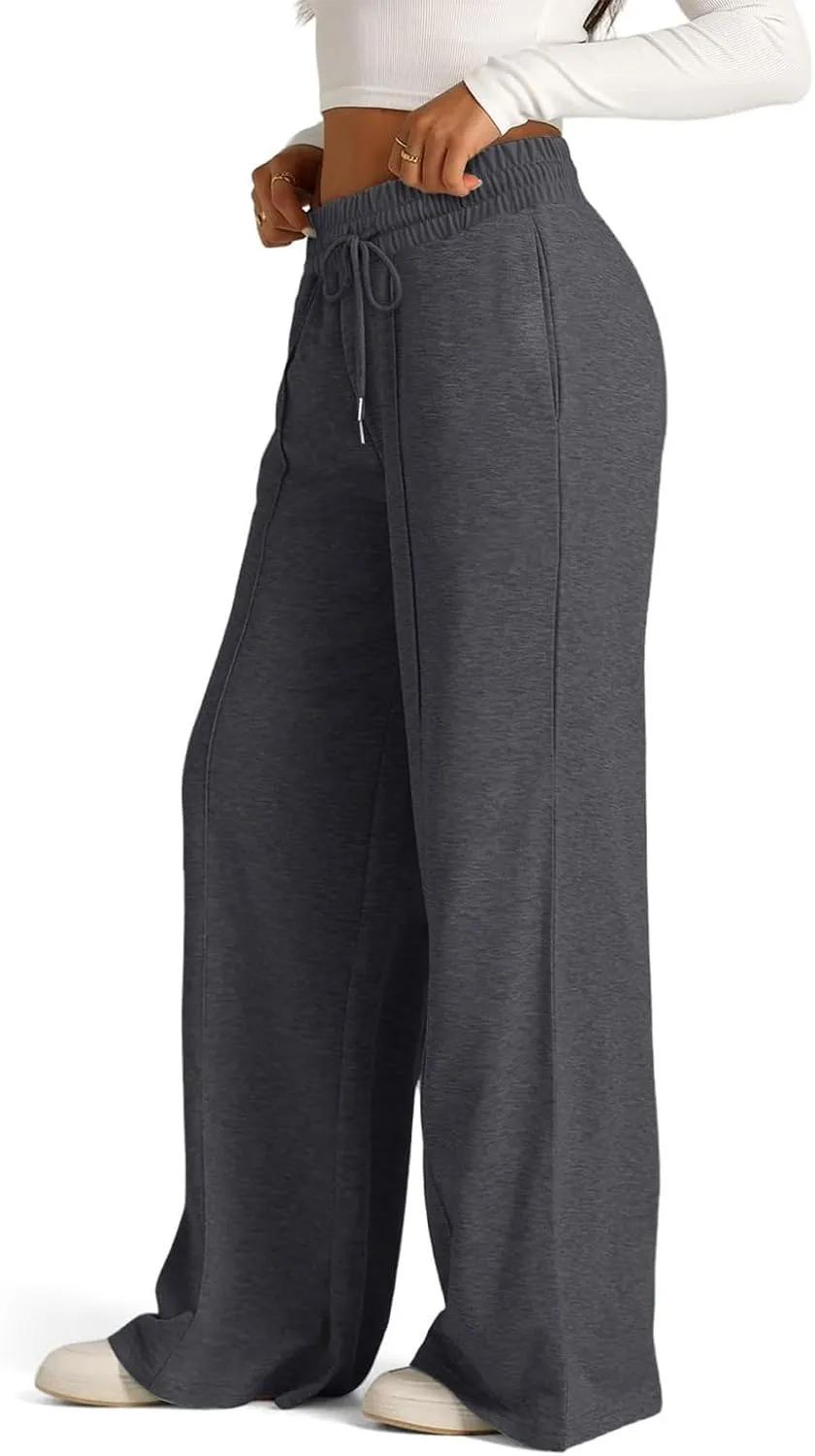 Straight Leg Sweatpants for Women Baggy Joggers Wide Leg High Waisted Lounge Jogger Pants Pull on Pants with Pockets