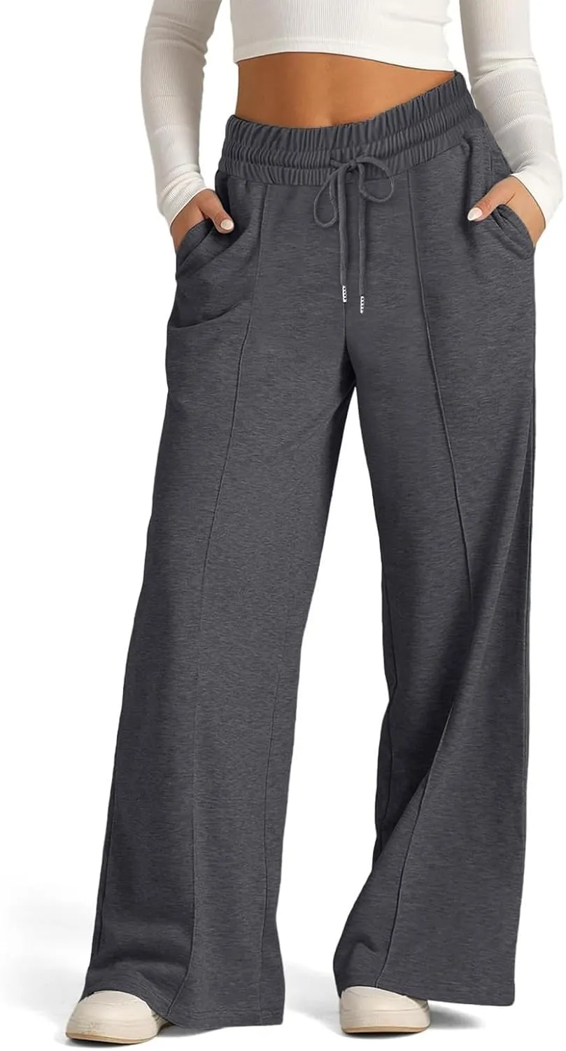 Straight Leg Sweatpants for Women Baggy Joggers Wide Leg High Waisted Lounge Jogger Pants Pull on Pants with Pockets