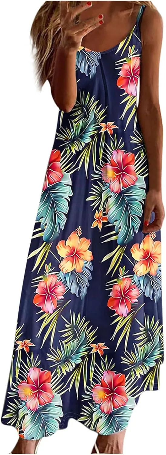 Summer Dresses for Women Beach Vacation Maxi Dress Spaghetti Strap Floral Printed Sundress Boho Casual Clothes 2025