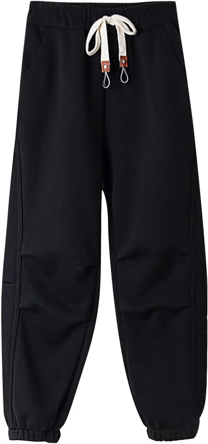 Sweatpants for Kids Boys Girls Furry Fleece Lined Thermal Wide Leg Y2K Jogger Pants High Wasit Drawstring Pants 8-15 Year