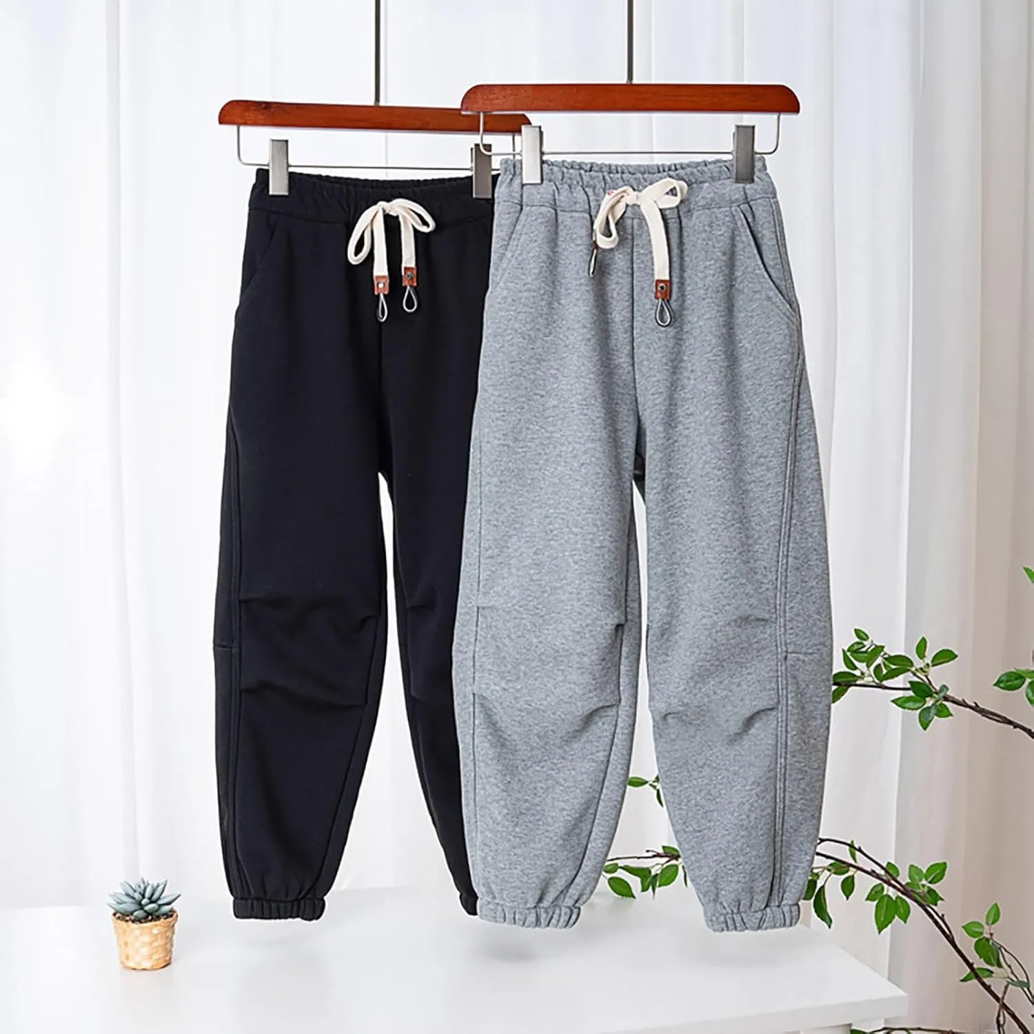 Sweatpants for Kids Boys Girls Furry Fleece Lined Thermal Wide Leg Y2K Jogger Pants High Wasit Drawstring Pants 8-15 Year