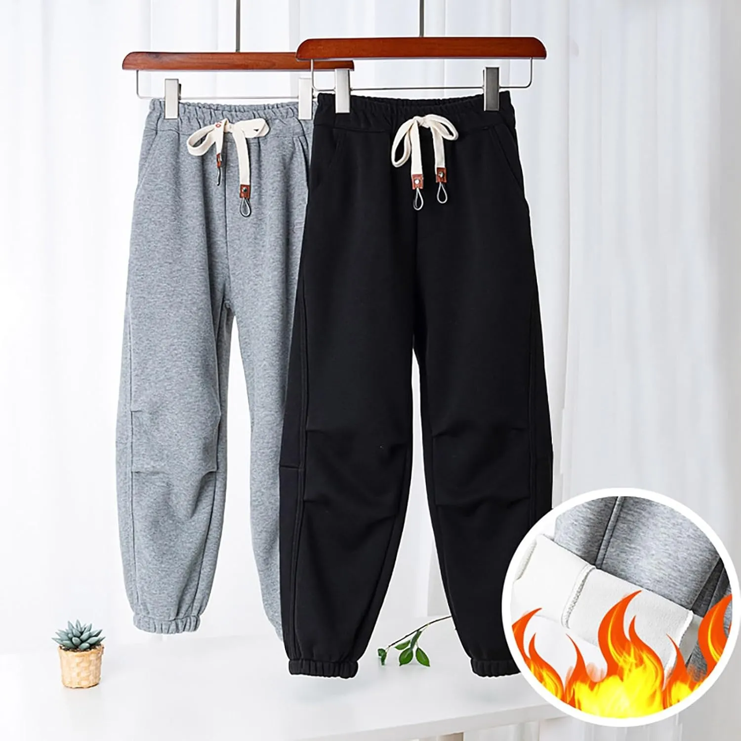 Sweatpants for Kids Boys Girls Furry Fleece Lined Thermal Wide Leg Y2K Jogger Pants High Wasit Drawstring Pants 8-15 Year