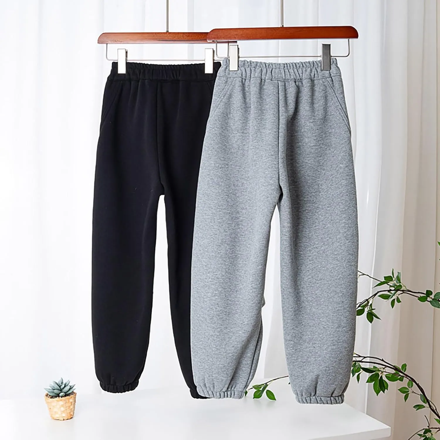 Sweatpants for Kids Boys Girls Furry Fleece Lined Thermal Wide Leg Y2K Jogger Pants High Wasit Drawstring Pants 8-15 Year