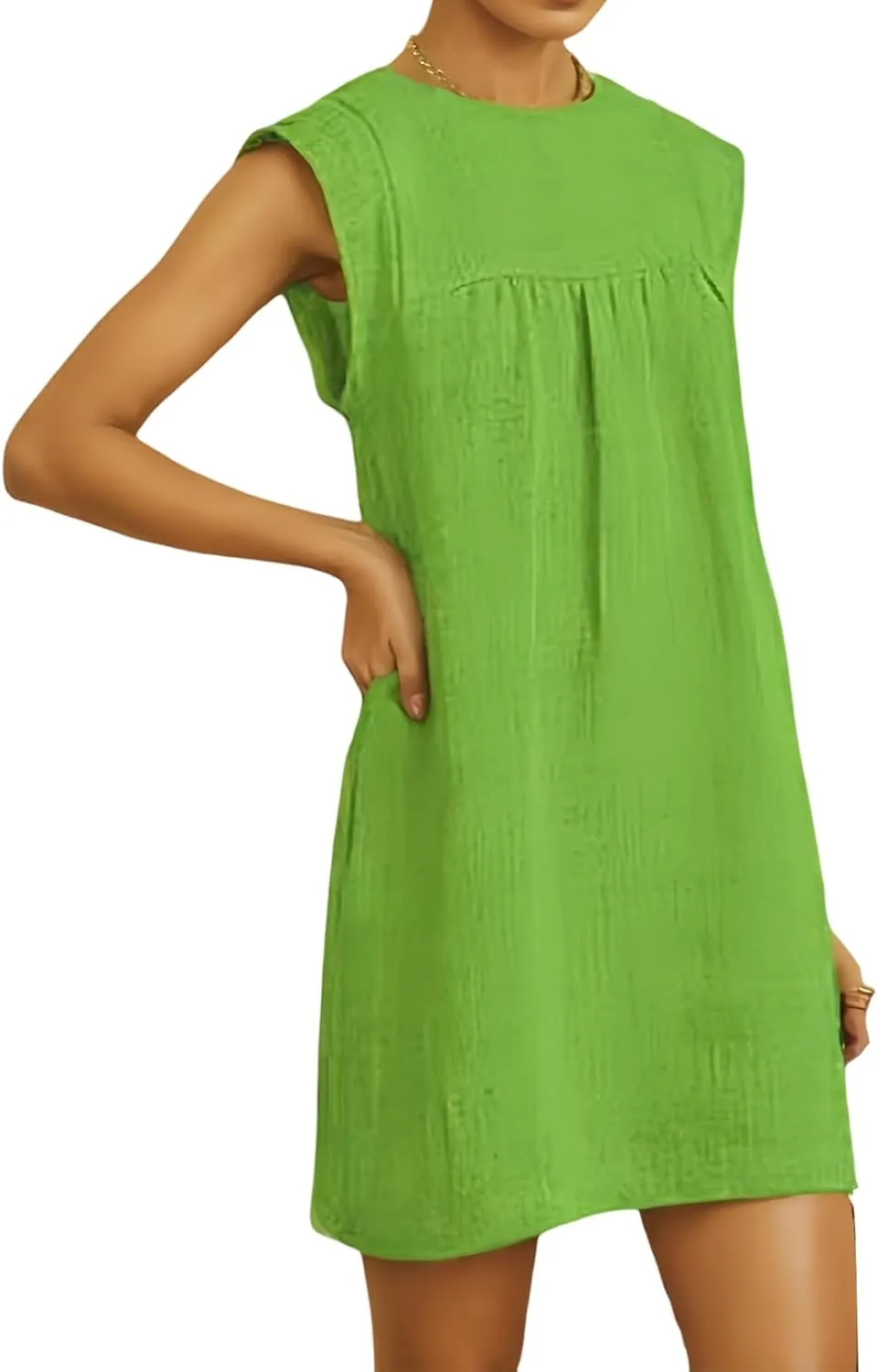 T Shirt Dresses for Women Casual Summer Midi Dress Cotton Linen Short Dress Sleeveless Beach Vacation Sundress Fashion