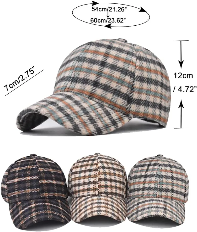 Unisex Fall Winter Plaid Print Baseball Caps Adjustable Checked Print Dad Hat Trucker Hats for Men Women Outdoor