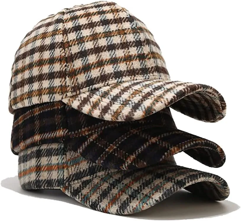 Unisex Fall Winter Plaid Print Baseball Caps Adjustable Checked Print Dad Hat Trucker Hats for Men Women Outdoor