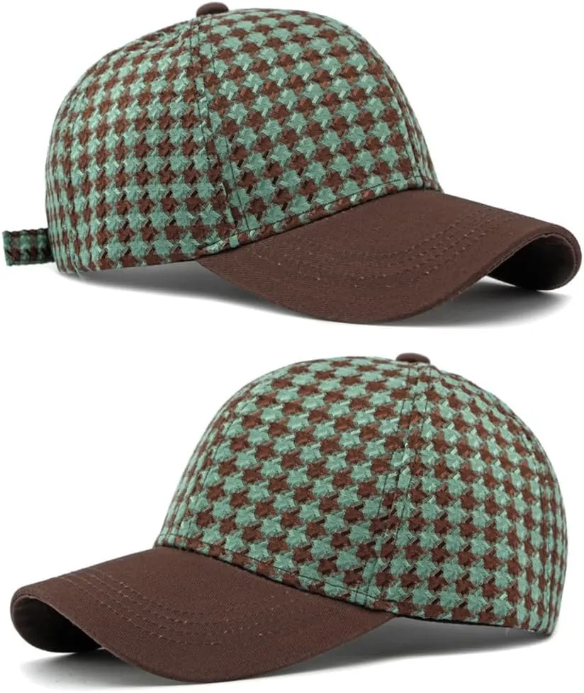 Unisex Fall Winter Plaid Print Baseball Caps Adjustable Checked Print Dad Hat Trucker Hats for Men Women Outdoor
