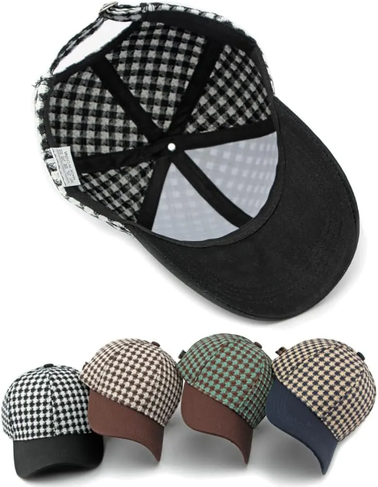 Unisex Fall Winter Plaid Print Baseball Caps Adjustable Checked Print Dad Hat Trucker Hats for Men Women Outdoor